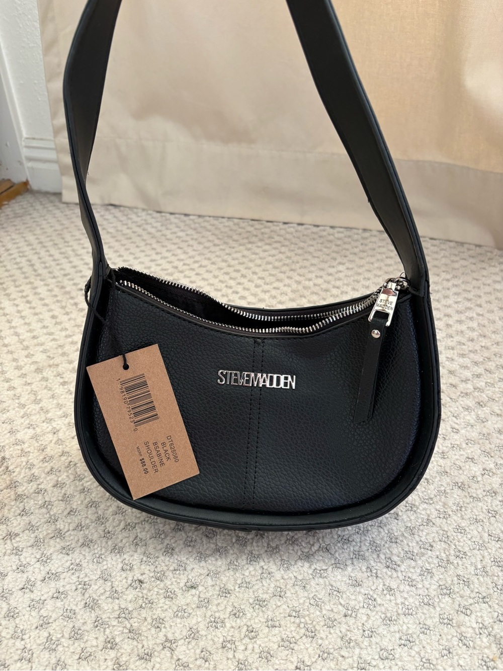 Steve Madden Black Shoulder Bag with Silver Logo